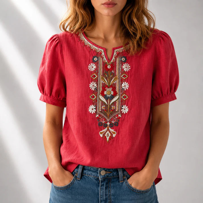 DELPHINE EMBROIDERED COTTON BLOUSE