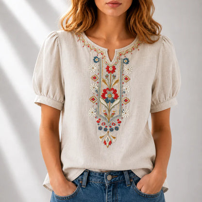 DELPHINE EMBROIDERED COTTON BLOUSE