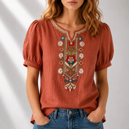 DELPHINE EMBROIDERED COTTON BLOUSE