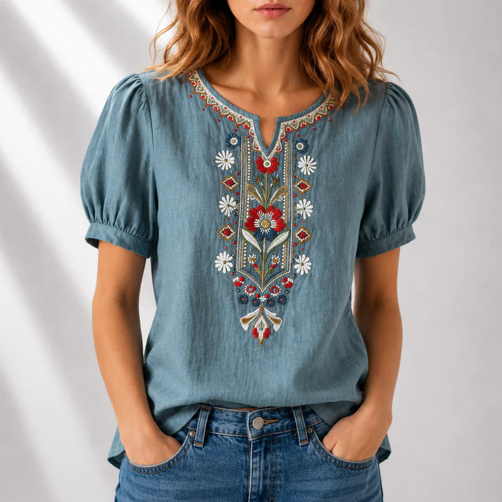 DELPHINE EMBROIDERED COTTON BLOUSE