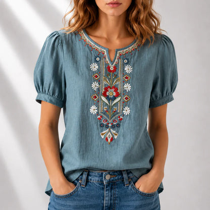 DELPHINE EMBROIDERED COTTON BLOUSE