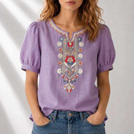 DELPHINE EMBROIDERED COTTON BLOUSE