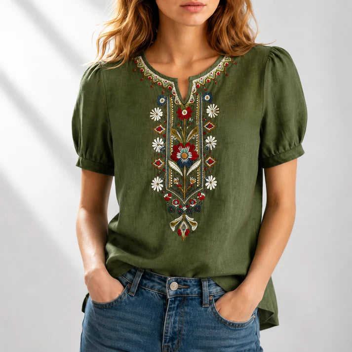 DELPHINE EMBROIDERED COTTON BLOUSE