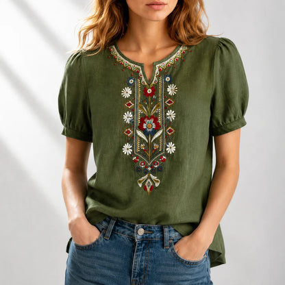 DELPHINE EMBROIDERED COTTON BLOUSE