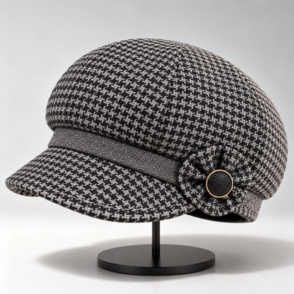 PERLA HOUNDSTOOTH WOOL CAP