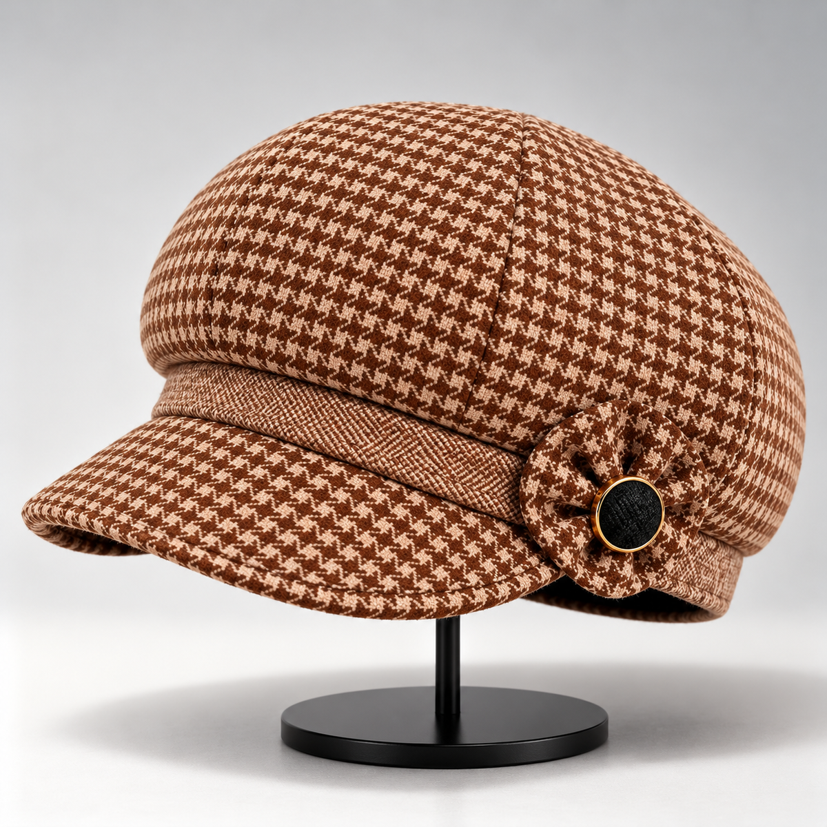 PERLA HOUNDSTOOTH WOOL CAP