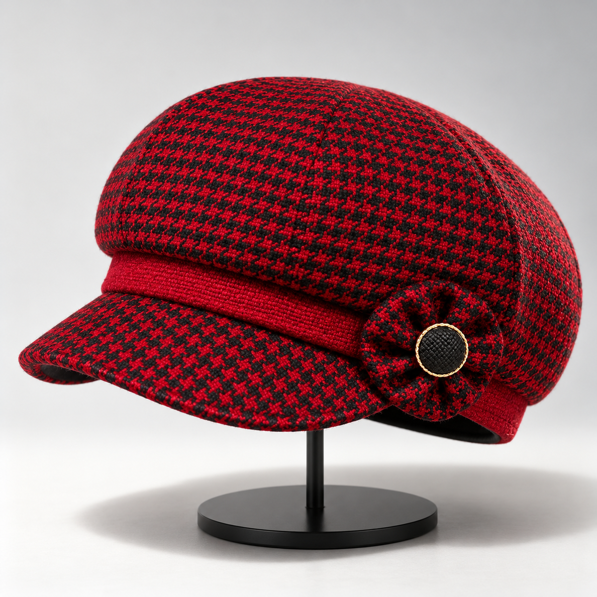 PERLA HOUNDSTOOTH WOOL CAP