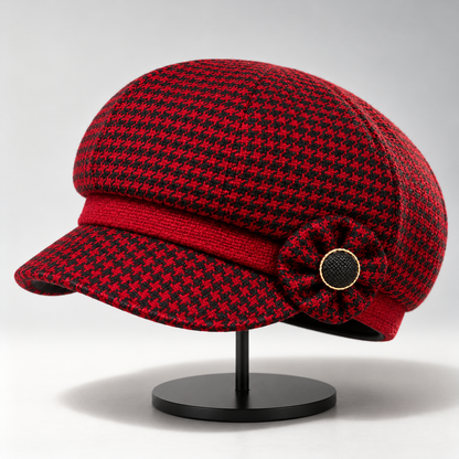 PERLA HOUNDSTOOTH WOOL CAP
