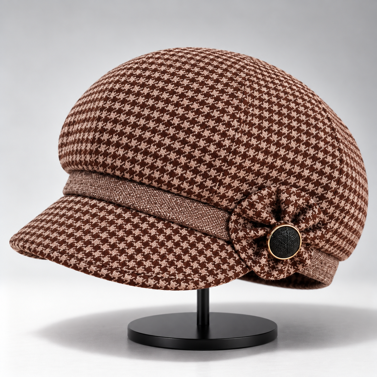 PERLA HOUNDSTOOTH WOOL CAP