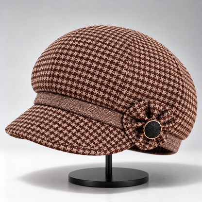 PERLA HOUNDSTOOTH WOOL CAP