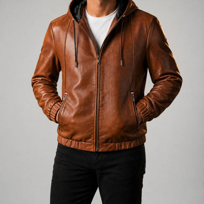MILES HOODED LEATHER JACKET